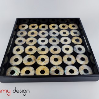 Square lacquer tray with pearl coins 32cm